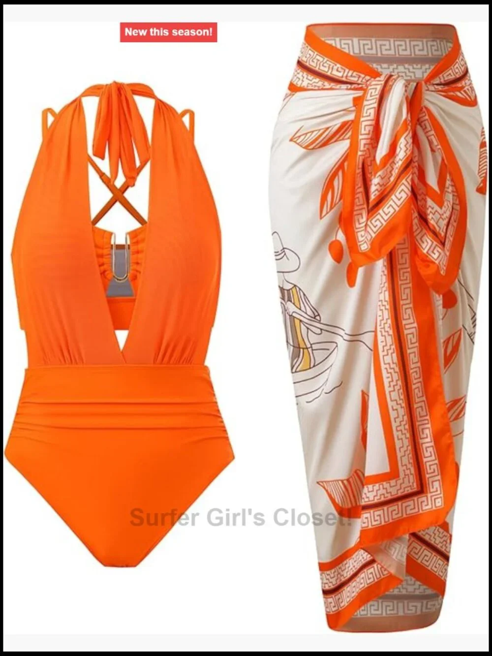 Women's One Piece Swimsuit Cover Up Set High Waisted Bikini